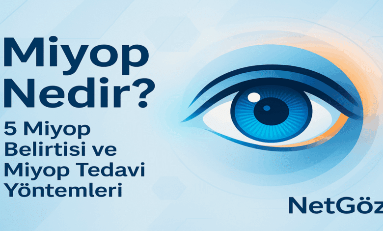 Miyop nedir, belirtileri nelerdir ve nasıl tedavi edilir? sorularını özetleyen görsel.