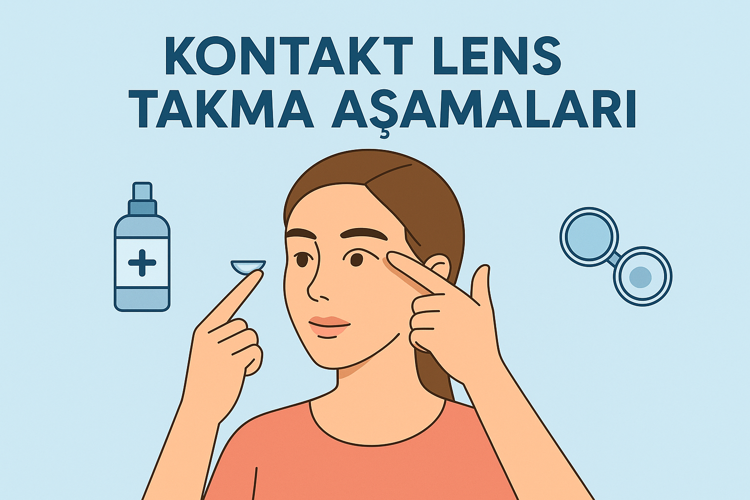 Kontakt lensin nasıl takıldığını anlatan illüstrasyon.