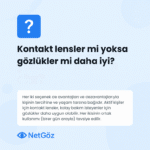 Lens ve gözlük karşılaştırması yapılan bir soru-cevap görseli