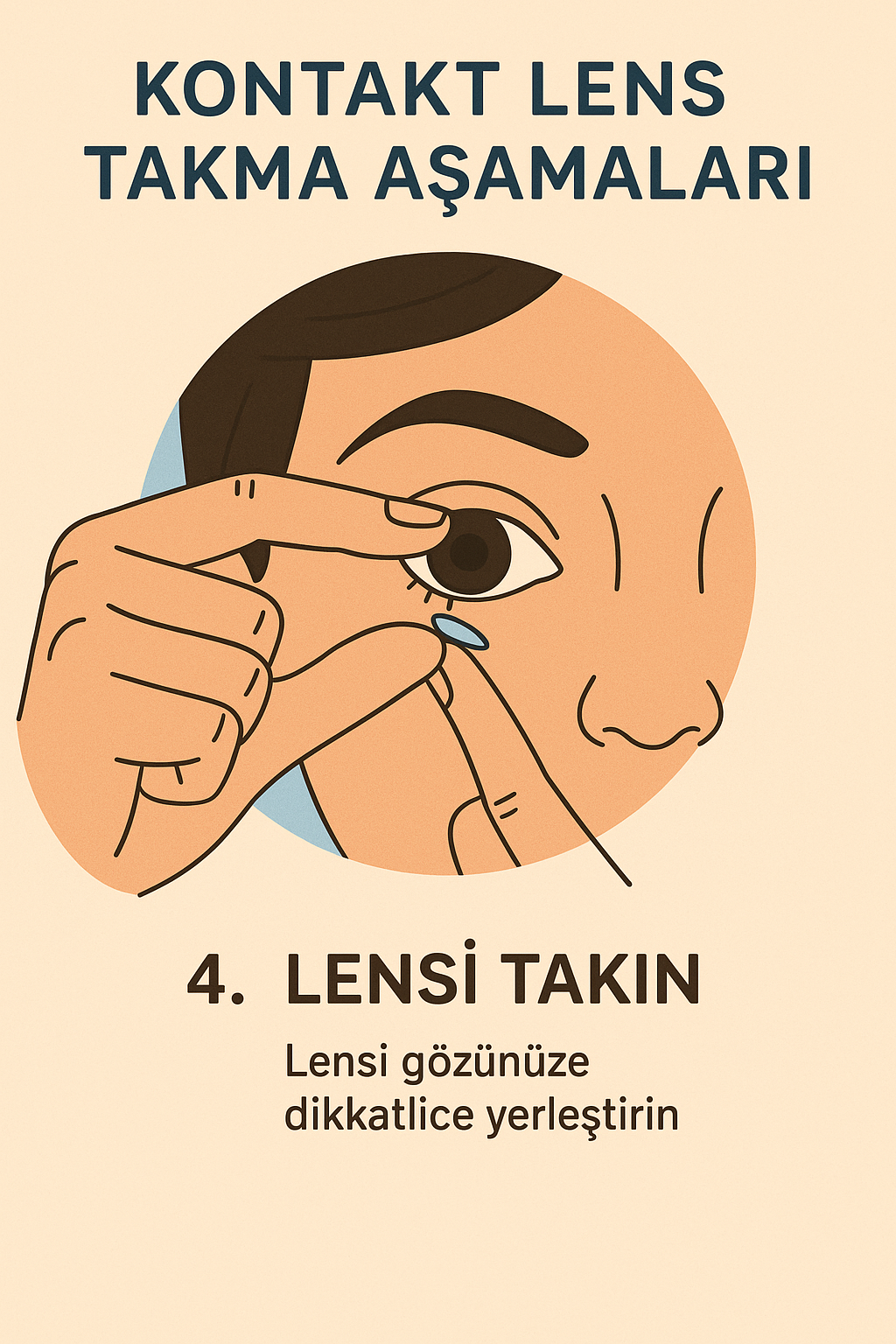 Göz bebeğine kontakt lens yerleştiren kişi illüstrasyonu