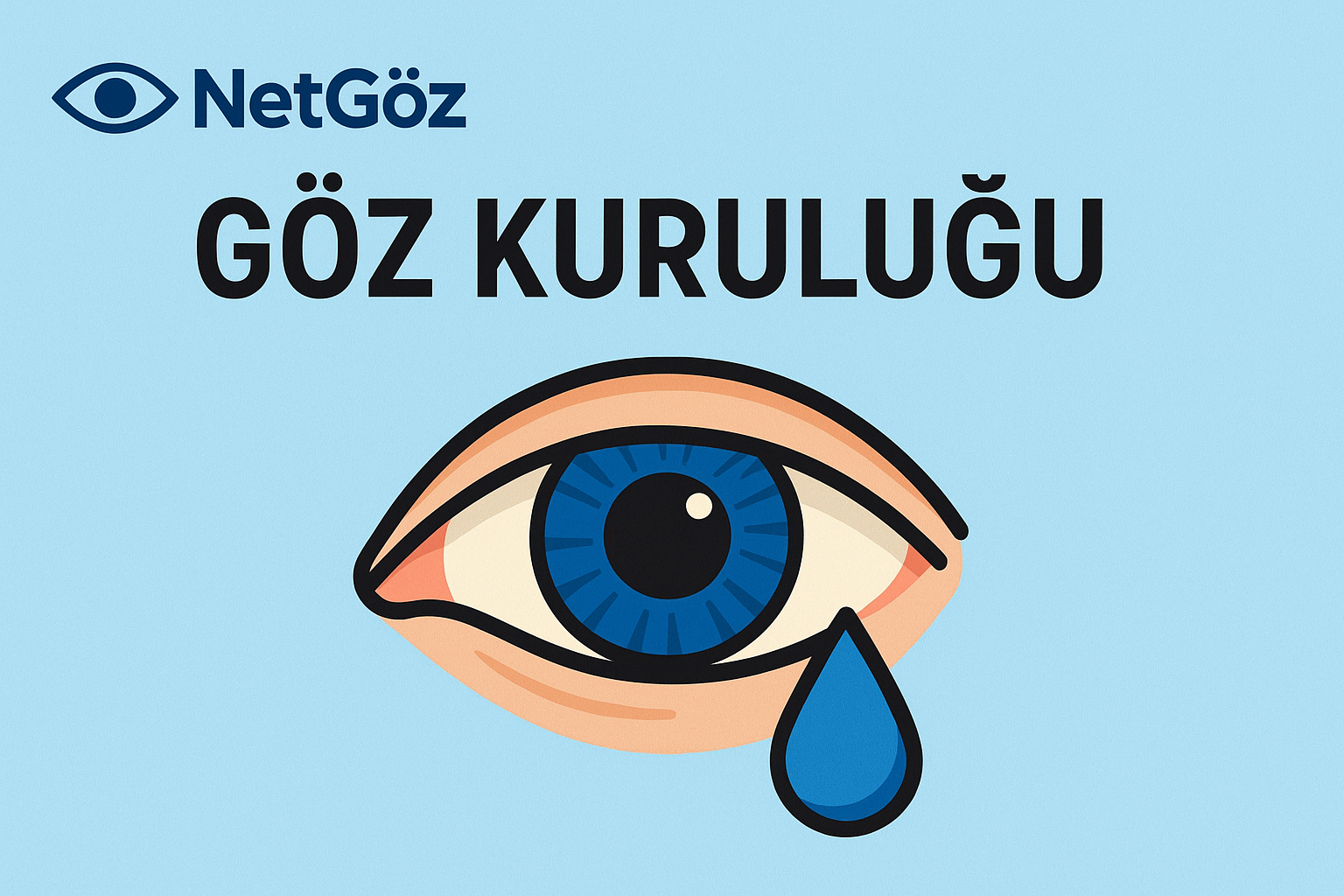 Göz kuruluğunu simgeleyen mavi göz ve gözyaşı damlası ilustrasyonu