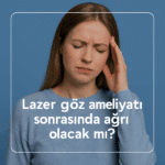 Lazer operasyonu sonrası olası ağrı hakkında endişelenen genç bir kadın portresi.