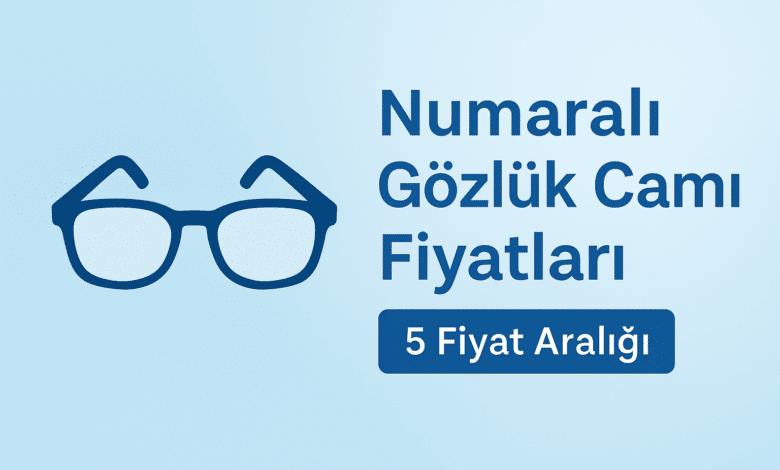 Numaralı gözlük camı fiyatları başlıklı grafik, gözlük ikonu ve fiyat etiketi ile birlikte gözlüklü genç bir erkek illüstrasyonu